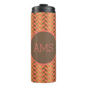Coral & Gold Herringbone Monogram Thermosbeker (Voorkant)