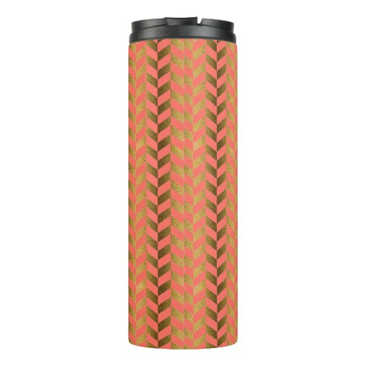 Coral & Gold Herringbone Monogram Thermosbeker (Achterkant)