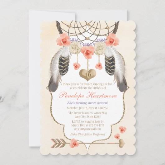 Coral Gold Lavender Dreamweaver Boho Birthday Kaart (Voorkant)