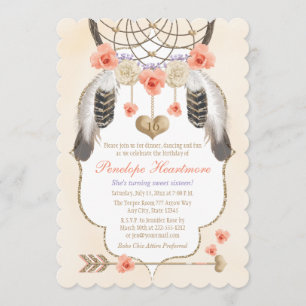 Coral Gold Lavender Dreamweaver Boho Birthday Kaart