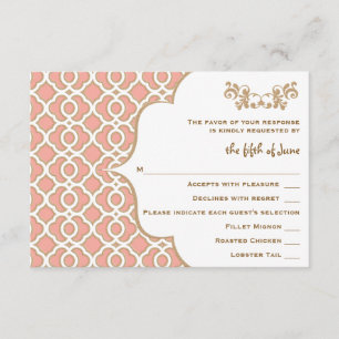 Coral Gold Marokkaanse bruiloft RSVP Respons Kaart
