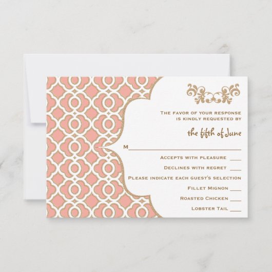 Coral Gold Marokkaanse bruiloft RSVP Respons Kaart (Voorkant)