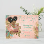 Coral Gold Mint Green Ribbons Bows Diamonds Pearl Kaart (Staand voorkant)