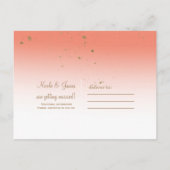 Coral Gold Modern Glam Chic Wedding Save the Date Aankondigingskaart (Achterkant)