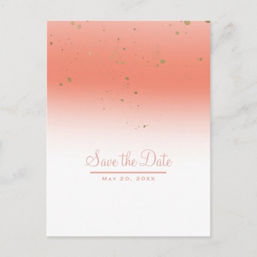 Coral Gold Modern Glam Chic Wedding Save the Date Aankondigingskaart (Voorkant)