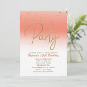 Coral & Gold Modern Glam Confetti Verjaardagsfeest Kaart (Staand voorkant)