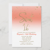 Coral & Gold Modern Glam SWEET 16 Verjaardagsfeest Kaart (Voorkant)