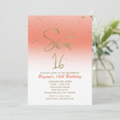 Coral & Gold Modern Glam SWEET 16 Verjaardagsfeest Kaart (Staand voorkant)