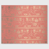 Coral Gold Papyrus Antiek Floral Lotus Cadeaupapier (Vlak)