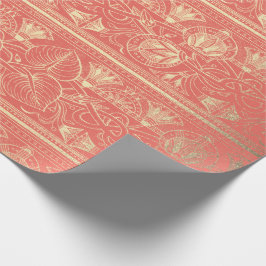 Coral Gold Papyrus Antiek Floral Lotus Cadeaupapier