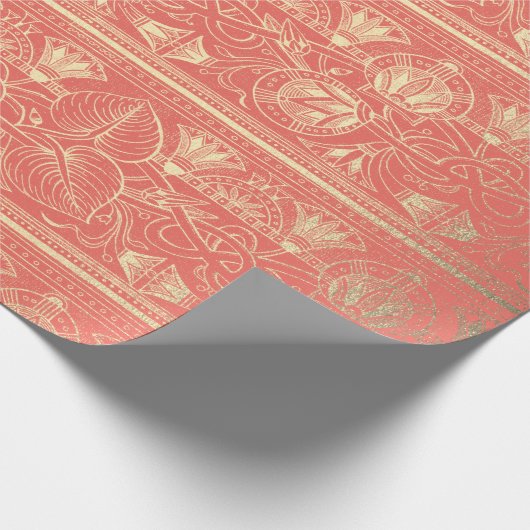 Coral Gold Papyrus Antiek Floral Lotus Cadeaupapier (Hoek)