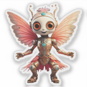 Coral Gold Schattige Dansende Robot Pixie Sticker