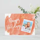 Coral Gold Tropical Waterverf Holiday Photo Card (Staand voorkant)