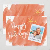 Coral Gold Tropical Waterverf Holiday Photo Card (Voorkant / Achterkant)