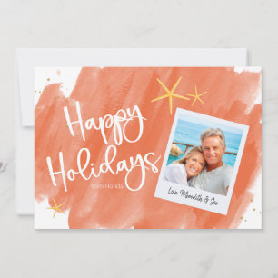 Coral Gold Tropical Waterverf Holiday Photo Card