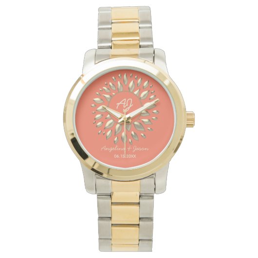 Coral Gold Wedding Favor Horloge (Voorkant)