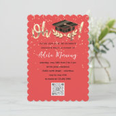 Coral Golden Confetti Afstuderen QR-code Kaart (Staand voorkant)