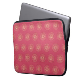 Coral | Golden Zinnia Flower Medallions Laptop Sleeve