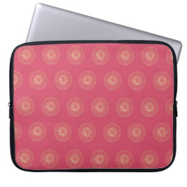 Coral | Golden Zinnia Flower Medallions Laptop Sleeve