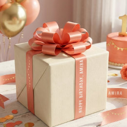 Coral Goud Confetti Meisje Eerste Verjaardag Satij Satijnen Lint