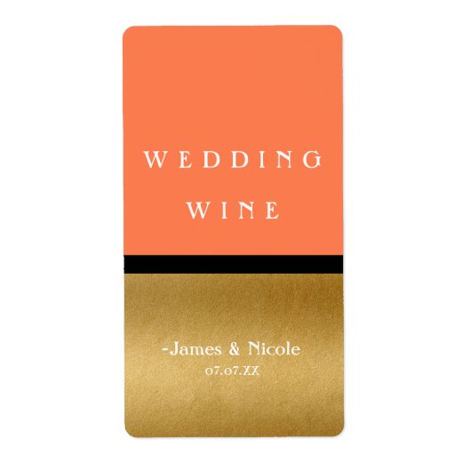 Coral Goud & Zwart Modern Glam Chic Wijnlabel Etiket (Voorkant)