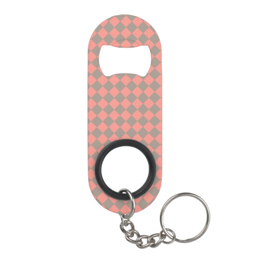 Coral Gray Checker Diamond Pattern Mini Flessenopener (Achterkant)