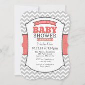 Coral Gray Chevron Baby shower Kaart (Voorkant)