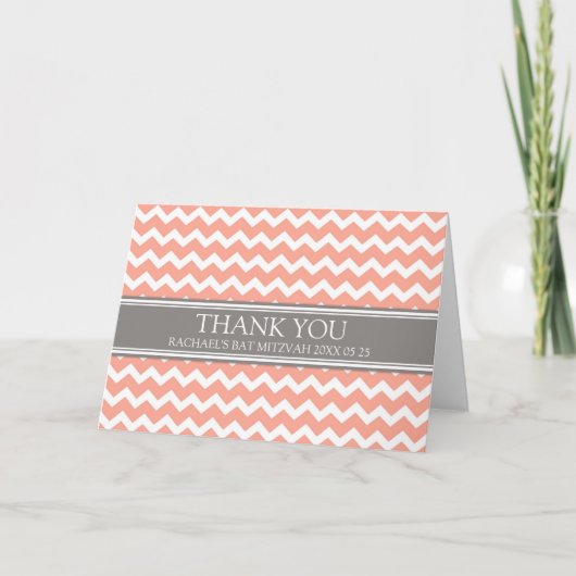 Coral Gray Chevron Bat Mitzvah Hartelijk dank Bedankkaart (Voorkant)