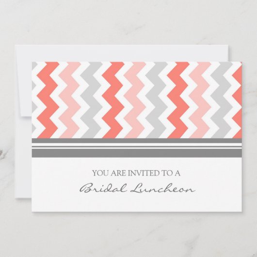 Coral Gray Chevron Bridal Lunch Invitation Cards Kaart (Voorkant)