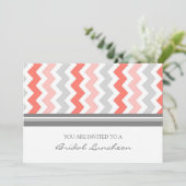 Coral Gray Chevron Bridal Lunch Invitation Cards Kaart (Staand voorkant)