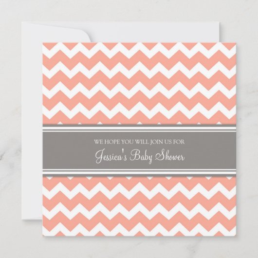Coral Gray Chevron Custom Baby Shower Invitations Kaart (Voorkant)