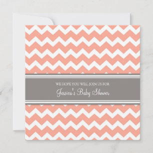 Coral Gray Chevron Custom Baby Shower Invitations Kaart