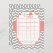 Coral Gray Chevron Elephant Bingo Baby shower Game Uitnodiging Briefkaart (Voorkant / Achterkant)