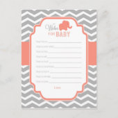 Coral Gray Chevron Elephant Wishes for Baby Kaart (Voorkant)