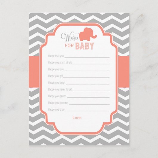 Coral Gray Chevron Elephant Wishes for Baby Kaart (Voorkant)