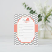 Coral Gray Chevron Elephant Wishes for Baby Kaart (Staand voorkant)