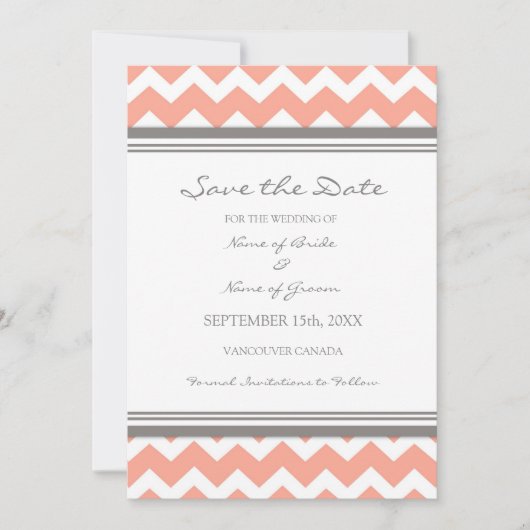 Coral Gray Chevron Foto Weddenschap Save the Date (Voorkant)