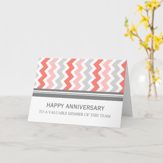 Coral Gray Chevron Jubileum Kaart (Gele Bloem)