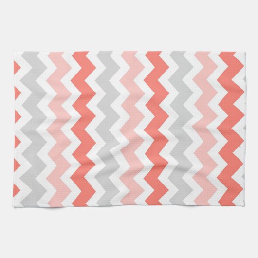 Coral Gray Chevron Kitchen Cloth Towel Theedoek (Horizontaal)