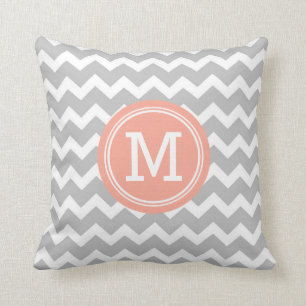 Coral Gray Chevron Monogram Decoratief Pillow Kussen