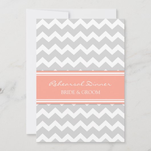 Coral Gray Chevron Rehearsal Dinner Party Kaart (Voorkant)