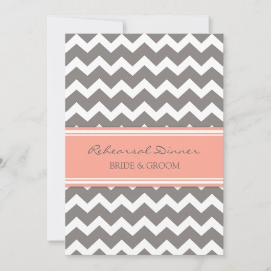 Coral Gray Chevron Rehearsal Dinner Party Kaart (Voorkant)