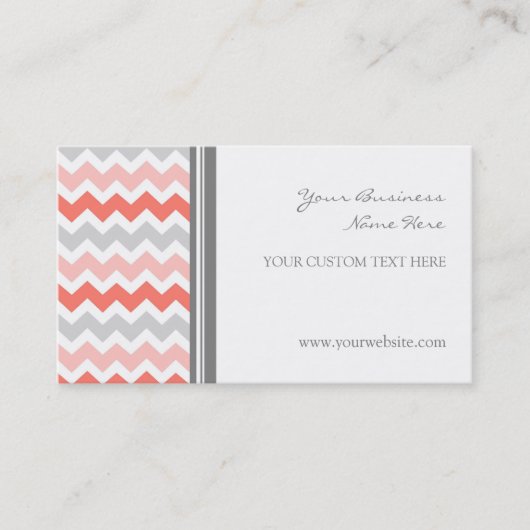 Coral Gray Chevron Retro Visitekaartjes (Voorkant)