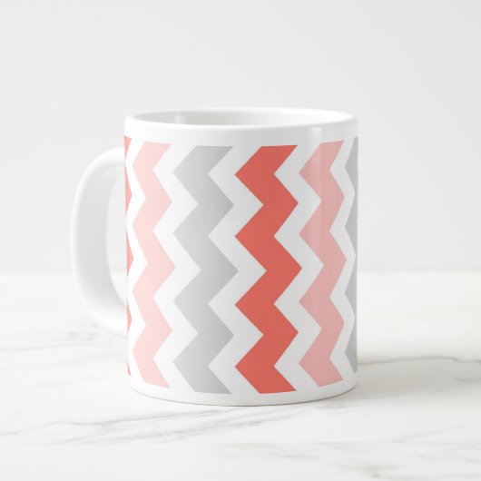 Coral Gray Chevrons Jumbo Coffee Mok (Links)