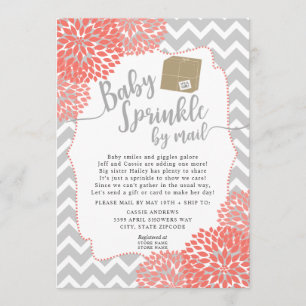 Coral Gray Floral Baby Sprinkle per post Uitnodigi Kaart