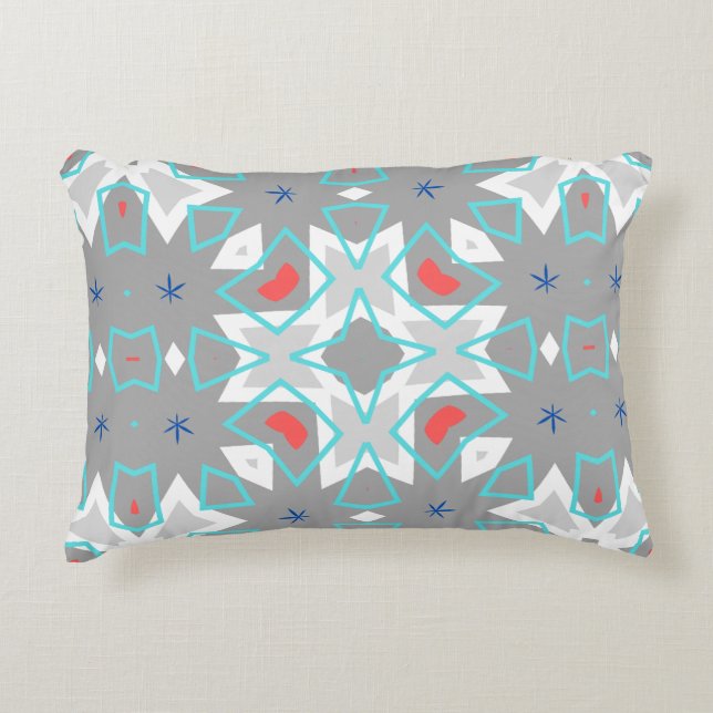 Coral Gray Mandala Pattern | Geometric Floral Boho Accent Kussen (Voorkant)