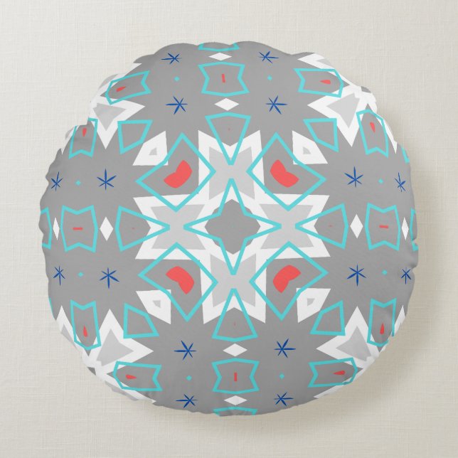 Coral Gray Mandala Pattern | Geometric Floral Boho Rond Kussen (Voorkant)