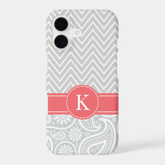 Coral Gray Monogram Chevron Paisley Pattern