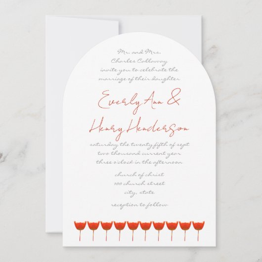 Coral & Gray Poppies  Butterfly Wedding Invitation Kaart (Voorkant)