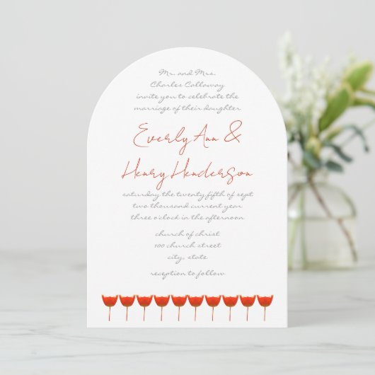Coral & Gray Poppies  Butterfly Wedding Invitation Kaart (Staand voorkant)
